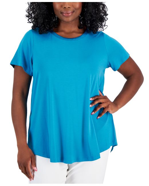 Jm Collection Plus Satin Trim Neck Short-Sleeve Top Created for