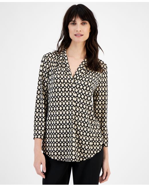 Jm Collection Printed V-Neck 3/4-Sleeve Top Created for
