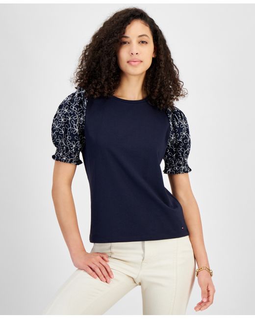 Tommy Hilfiger Round-Neck Contrast-Sleeve Top