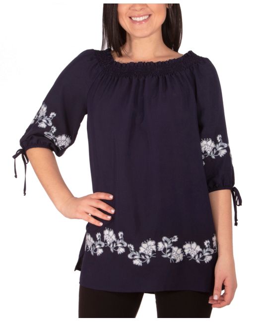 Ny Collection Embroidered Elbow Sleeve Peasant Blouse