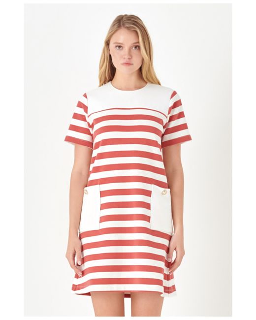 English Factory Striped Dress with Patch Pockets
