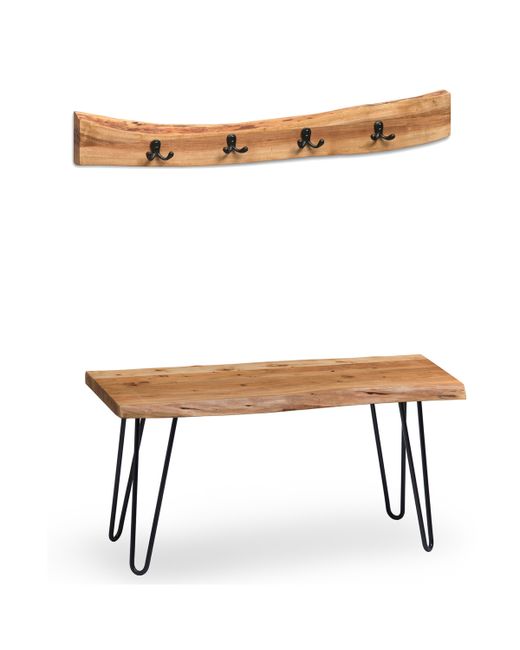 Alaterre Furniture Hairpin Natural Live Edge Bench with Coat Hook Set