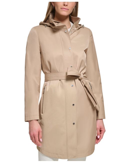 Calvin Klein Zip-Front Hooded Belted Raincoat