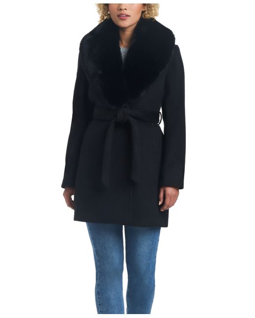 Vince Camuto Double Breasted Drap Wool Blend Fitted Wrap Coat