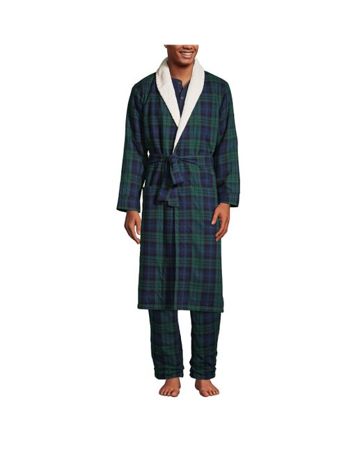 Lands' End High Pile Fleece Lined Flannel Robe