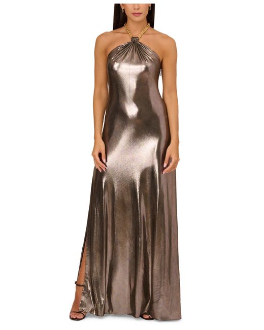 Adrianna by Adrianna Papell Grecian Foil Halter Gown