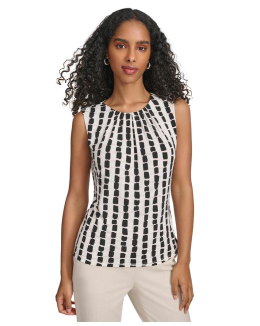 Calvin Klein Pleated-Neck Abstract-Striped Top