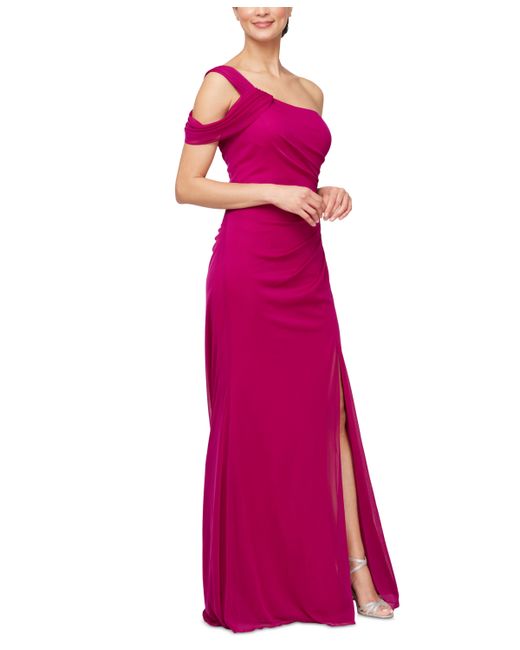 Alex Evenings Ruched One-Shoulder Gown