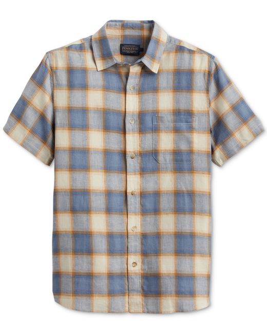 Pendleton Dawson Plaid Short Sleeve Button-Front Shirt Indigo