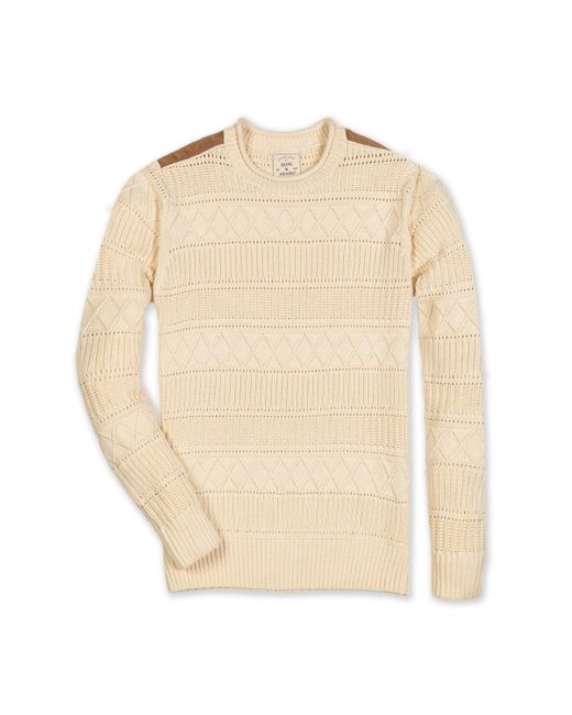 Hope & Henry Organic Crew Neck Cable Sweater with Suede Detail