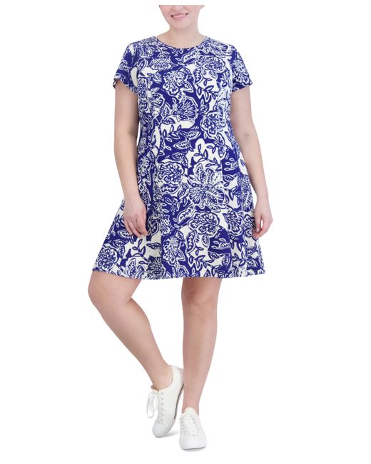 Jessica Howard Plus Printed Short-Sleeve Fit Flare Dress