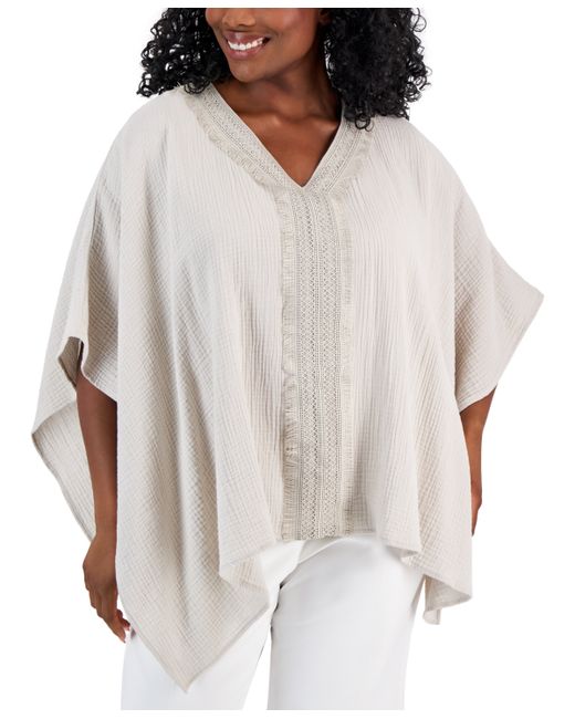 Jm Collection Plus Lace-Trim Textured Poncho Created for