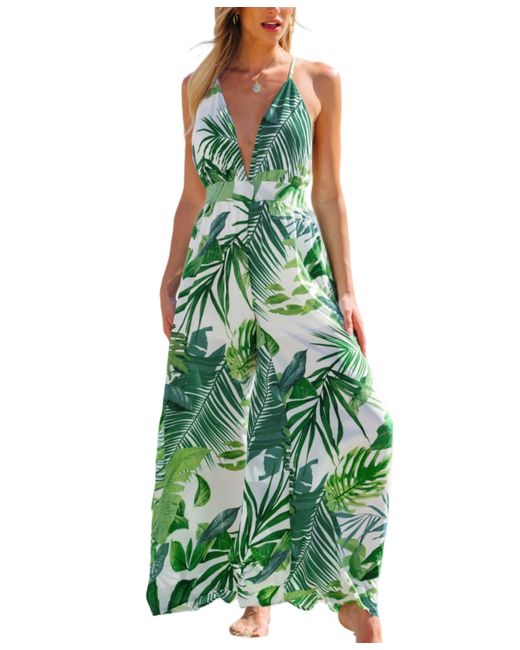 Cupshe Tropical Plunging Sleeveless Wide Leg Jumpsuit
