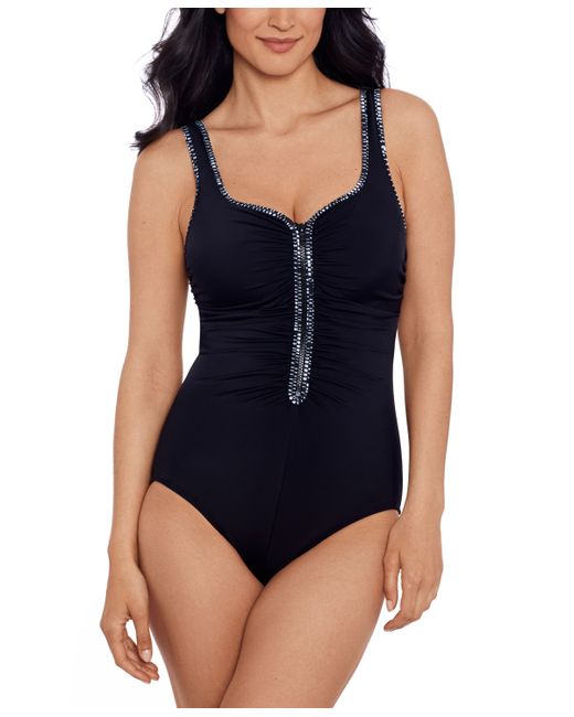 Swim Solutions Shirred Zip-Front One-Piece Swimsuit white