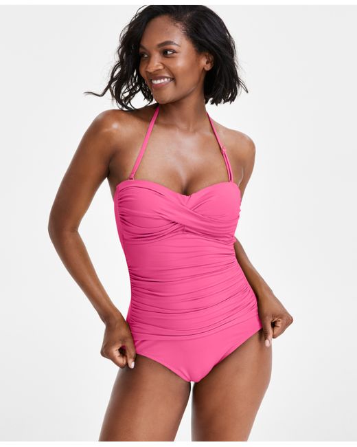 Anne Cole Twist-Front Ruched One-Piece Swimsuit