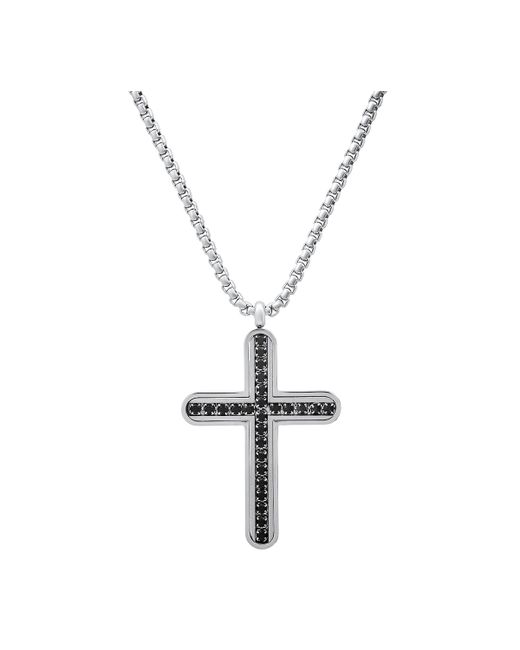 SteelTime Silver-Tone Crystal Cross Pendant Necklace 24 Silver