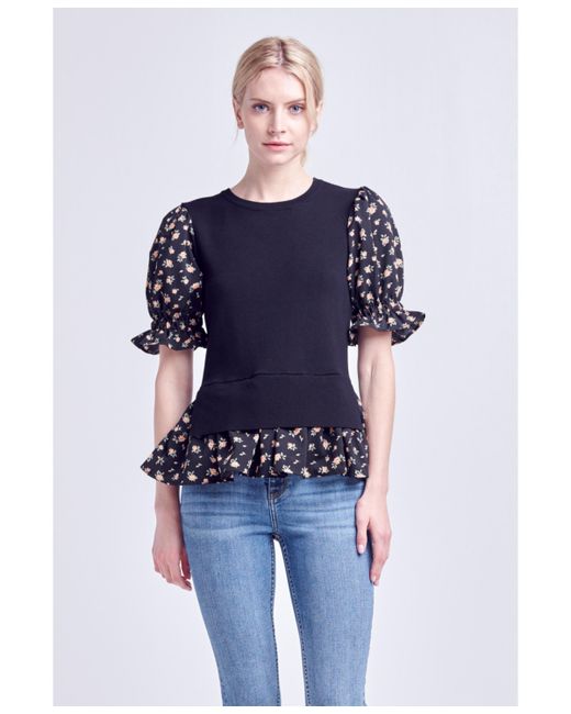 English Factory Floral Mixed Knit Top