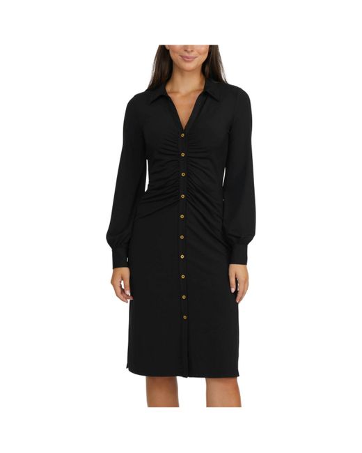 Ellen Tracy Button Front Dress with Ruched Detail