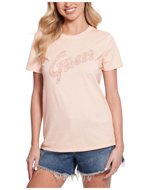 Guess Cotton Lace-Logo Short-Sleeve Easy T-Shirt