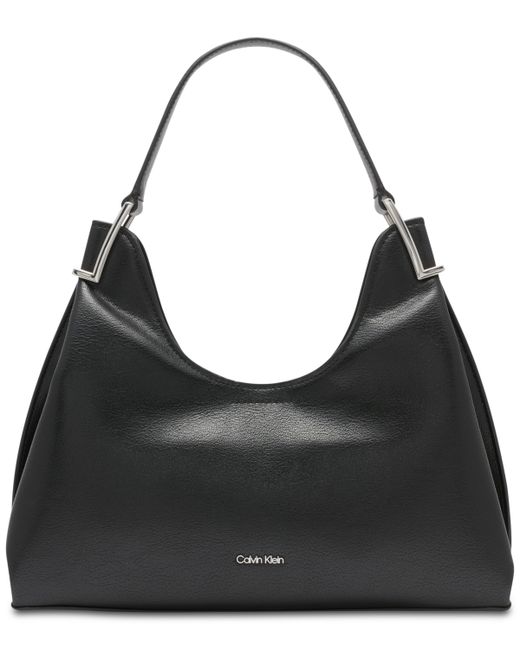 Calvin Klein Falcon Shoulder Bag with Snap Closure silver