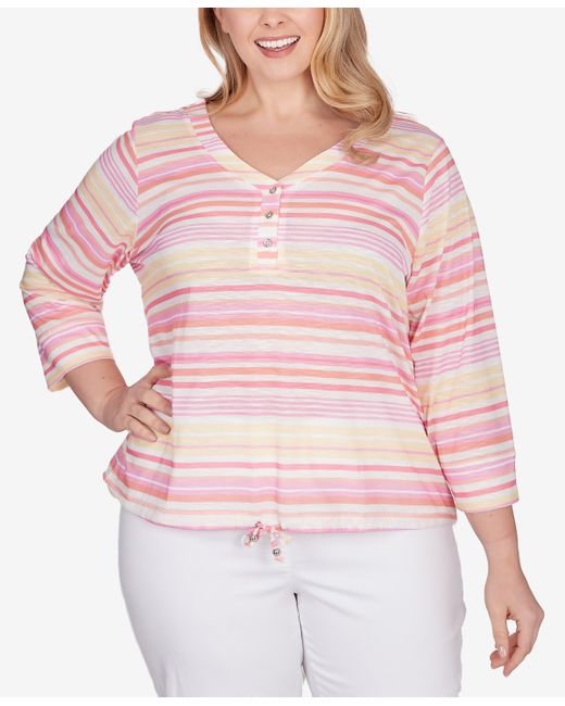 Hearts Of Palm Plus Spring Into Action 3/4 Sleeve Top