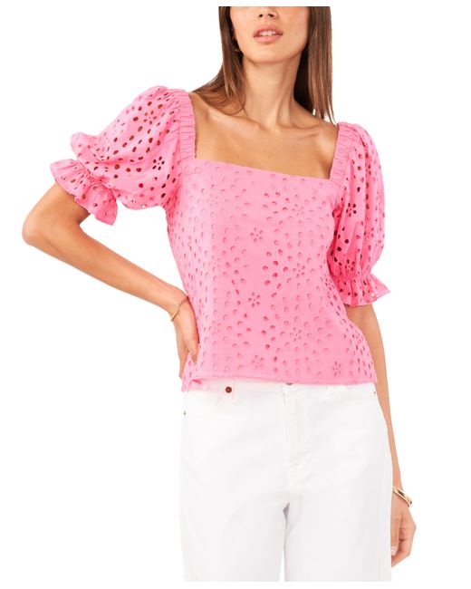1.State Eyelet Puff-Sleeve Square Neck Top
