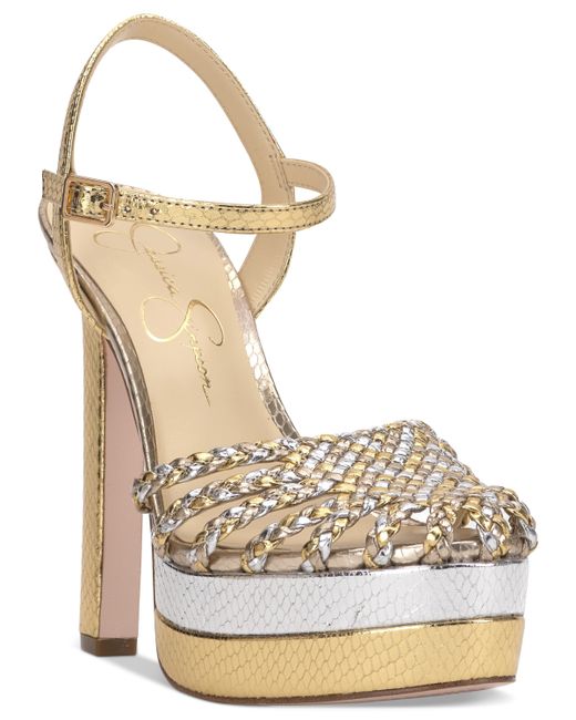 Jessica Simpson Inaia Woven Platform Dress Sandals Gold Metallic Multi