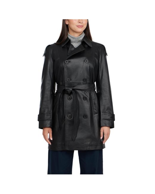 Badgley Mischka Triss Genuine Leather Double Breasted Trench coat