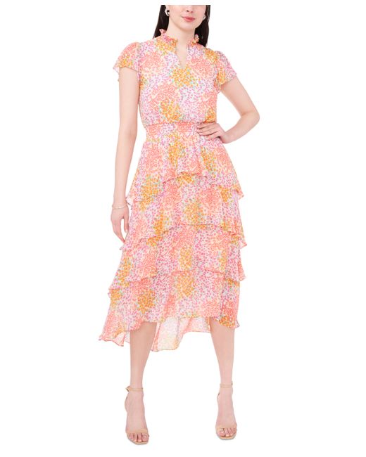 Sam & Jess Printed Smocked-Waist Tiered Midi Dress