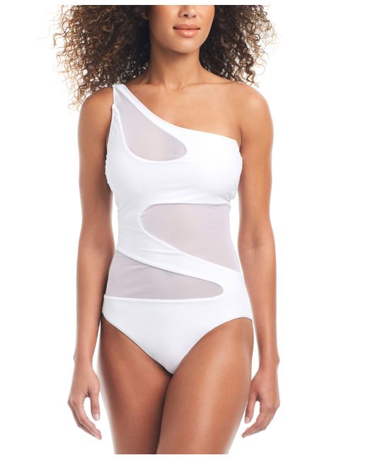 Bar III One-Shoulder Mesh Cutout Swimsuit Created for Macy