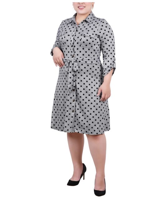 Ny Collection Plus 3/4 Sleeve Roll Tab Shirtdress