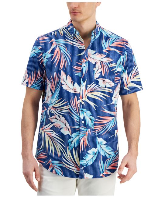Club Room Summer Tropical Leaf Patterned Short-Sleeve Seersucker Shirt Created for