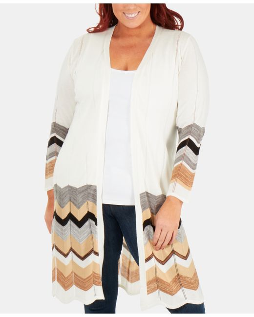 Ny Collection Plus Chevron-Striped Duster Cardigan