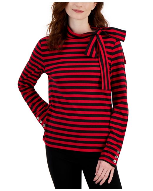 Tommy Hilfiger Striped Tie-Neck Long-Sleeve Top