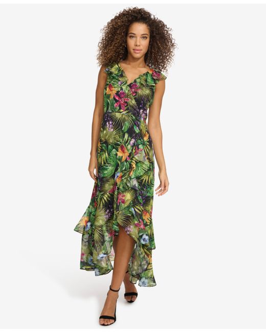 Kensie Floral-Print Chiffon Ruffled Maxi Dress