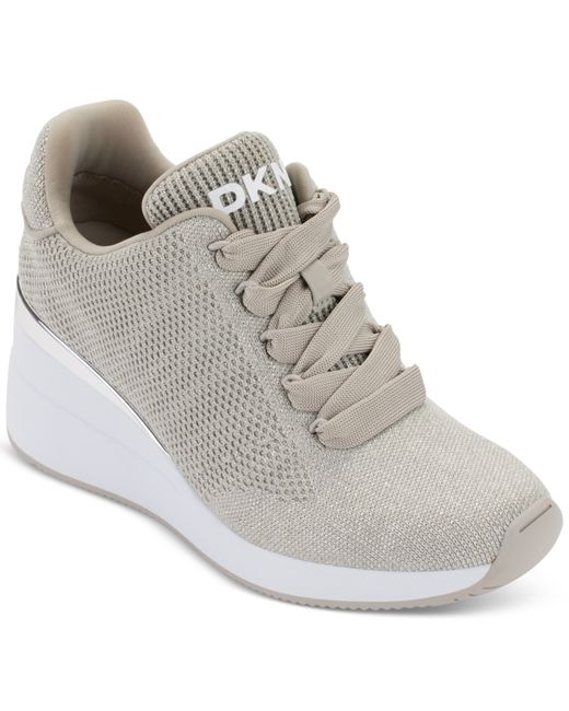 Dkny Parks Lace-Up Wedge Sneakers Silver