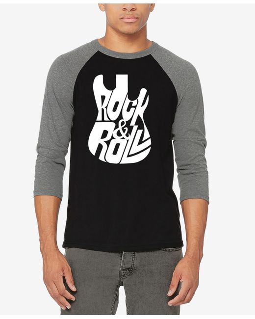 La Pop Art Rock And Roll Guitar Raglan Baseball Word Art T-Shirt