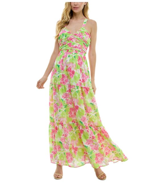 City Studios Juniors Floral Print Sleeveless Tiered Maxi Dress