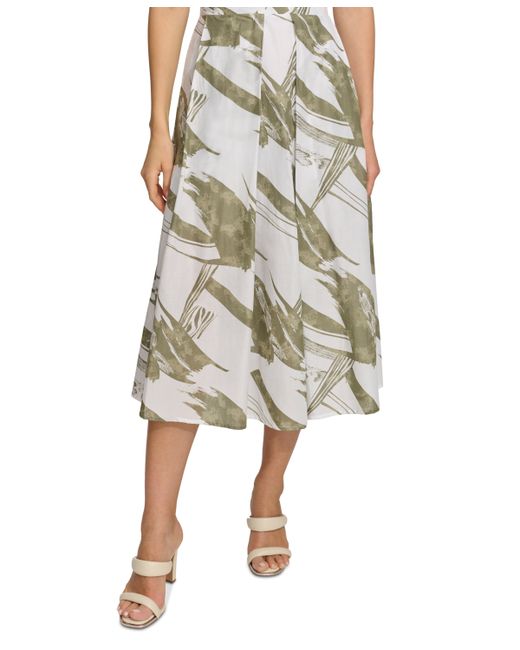 Dkny Printed Pleated Cotton Voile Midi Skirt