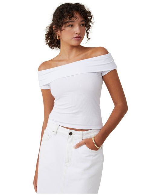 Cotton On Staple Rib Off The Shoulder Short Sleeve Top