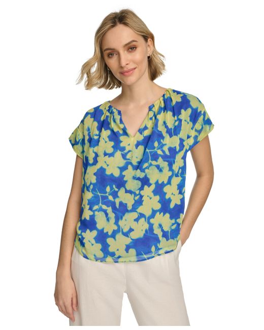 Calvin Klein Short Sleeve Floral-Print Blouse