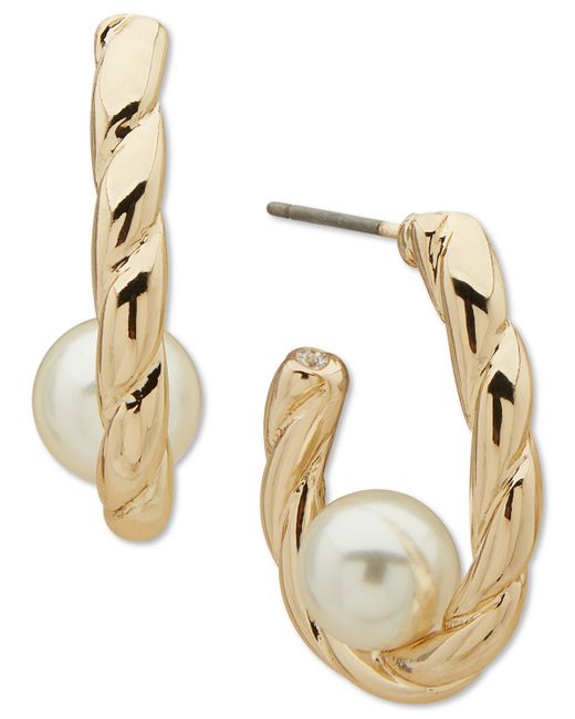 AK Anne Klein Gold-Tone Imitation Twisted C-Hoop Earrings