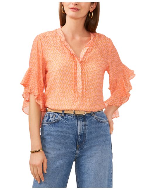 Vince Camuto Printed Pintuck Flutter-Sleeve Top