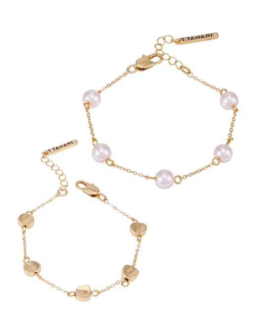 T Tahari Tone 2-Piece Imitation Pearl Line Bracelet Set