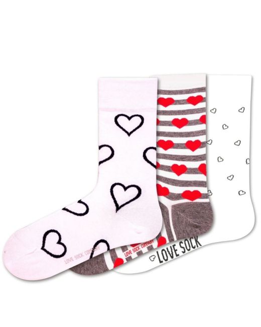 Love Sock Company Hearts Bundle 3 Pack Cotton Seamless Toe Novelty Socks