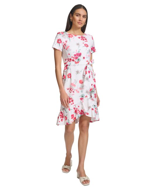 Calvin Klein Floral-Print Faux-Wrap Dress