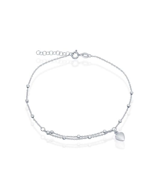 Simona Sterling Beads with Heart Charm Anklet