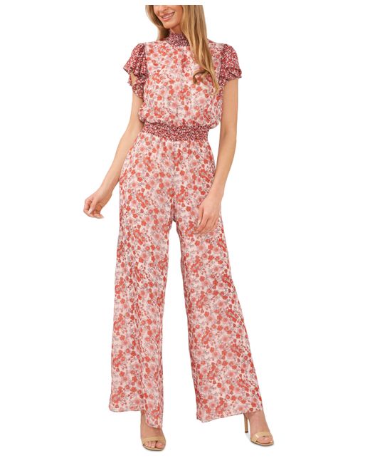 Cece Floral-Print Flutter-Sleeve Jumpsuit