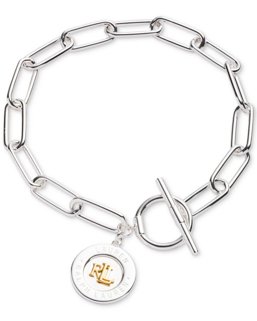 Ralph Lauren Lauren Sterling Silver 18k Plated Vermeil Logo Charm Chain Bracelet silve