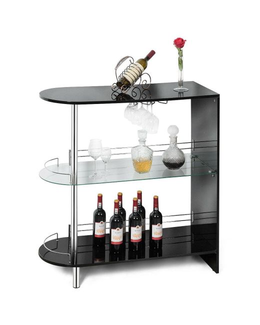 Sugift 2-holder Bar Table with Tempered Glass Shelf